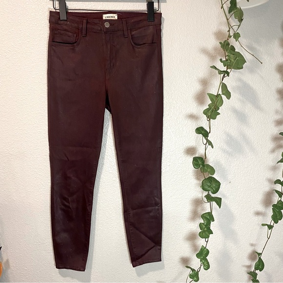 L'Agence Jeans Womens Size‎ 28 Margot High Waist Bordeaux Glitter Coated Skinny - Picture 2 of 12